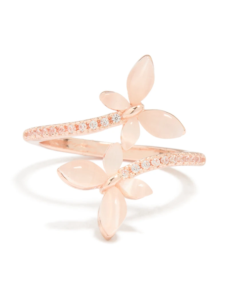 Rose Gold Cubic Zirconia Open Butterfly Ring