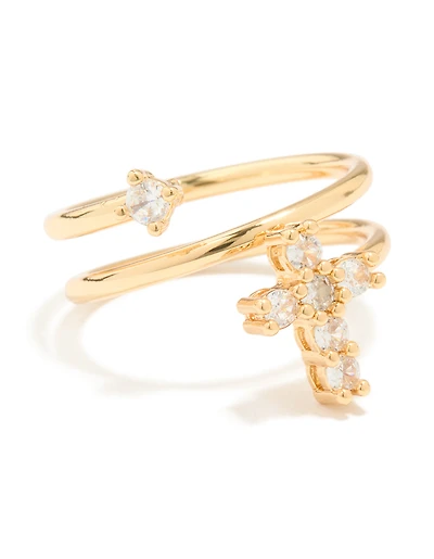 Gold Plated Cubic Zirconia Swirl Cross Ring