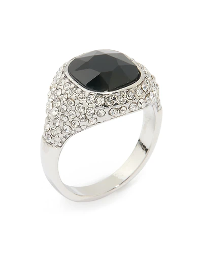 Silver Black Rhinestone Square Ring