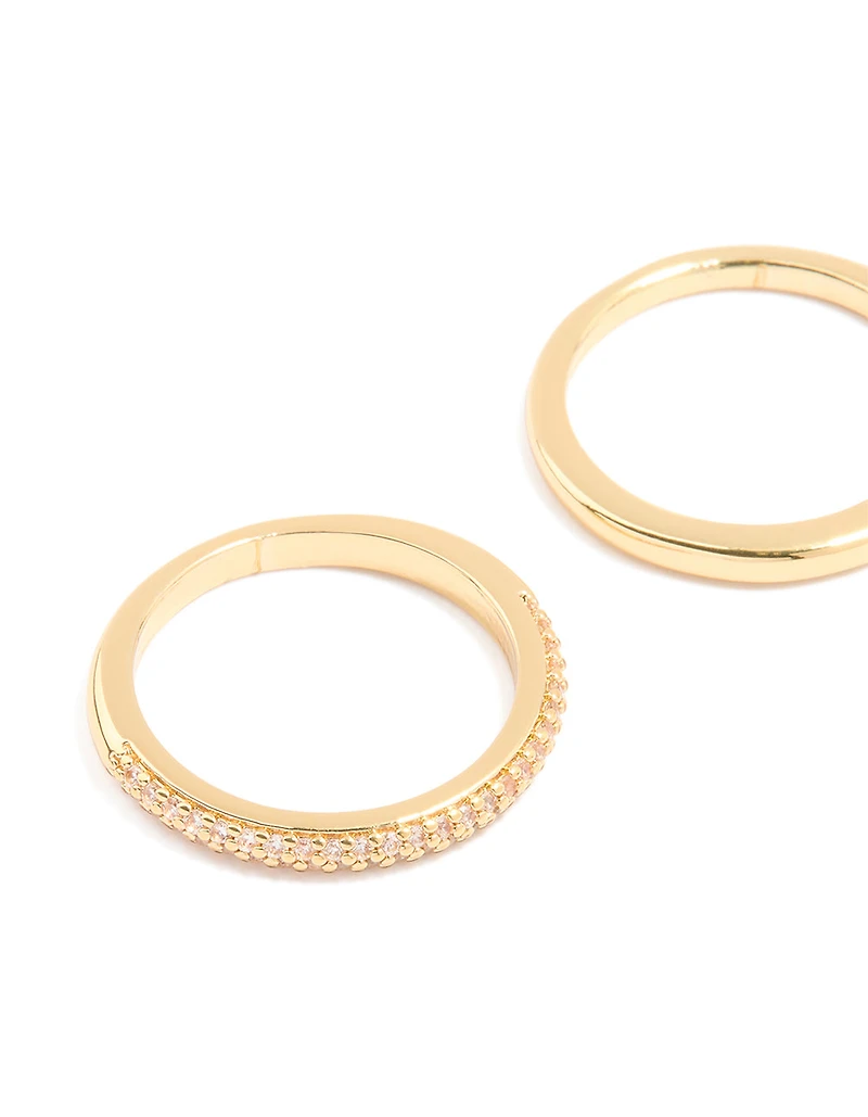 Gold Plated Cubic Zirconia Band Rings 3-Pack