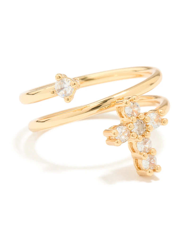 Gold Plated Cubic Zirconia Swirl Cross Ring