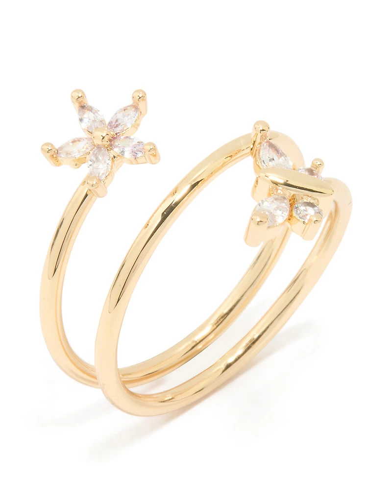 Gold Plated Cubic Zirconia Butterfly & Flower Ring