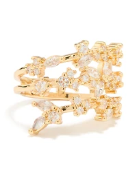 Gold Plated Cubic Zirconia Flower Triple Layer Ring