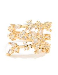 Gold Plated Cubic Zirconia Flower Triple Layer Ring