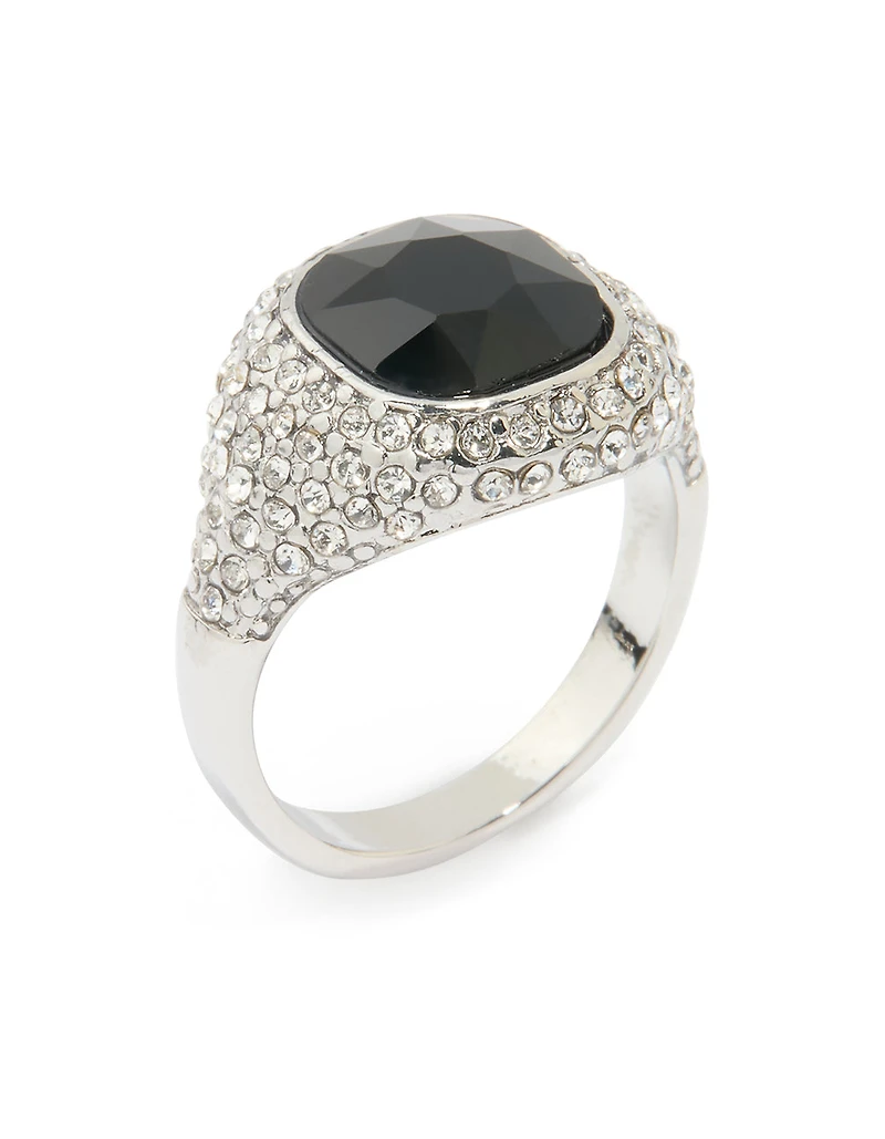 Silver Black Rhinestone Square Ring