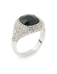 Silver Black Rhinestone Square Ring