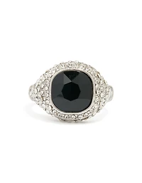 Anneau carré de strass argenté noir