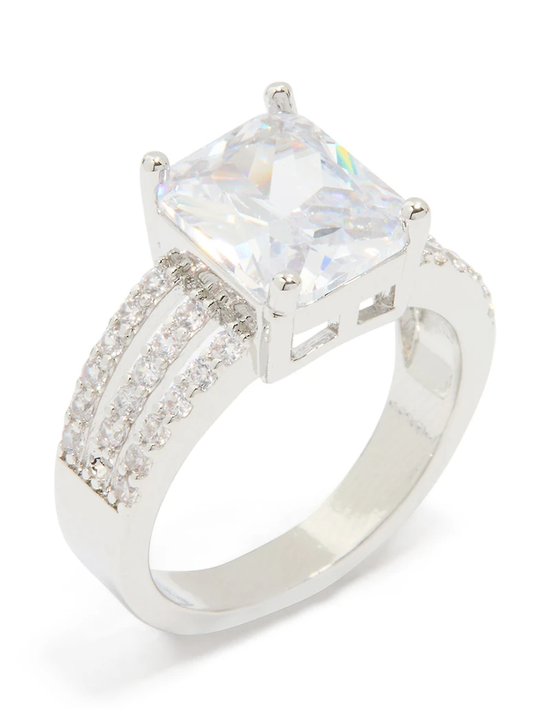 Silver Cubic Zirconia Square Band Ring