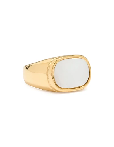 Waterproof Gold Plated Stainless Steel Square Semi Precious Moon Stone Signet Ring
