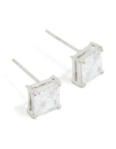 Stainless Steel 6mm Prism Square Stud Earrings