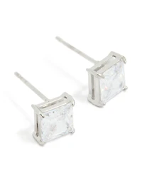 Stainless Steel 6mm Prism Square Stud Earrings