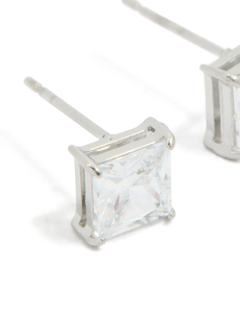 Stainless Steel 6mm Prism Square Stud Earrings