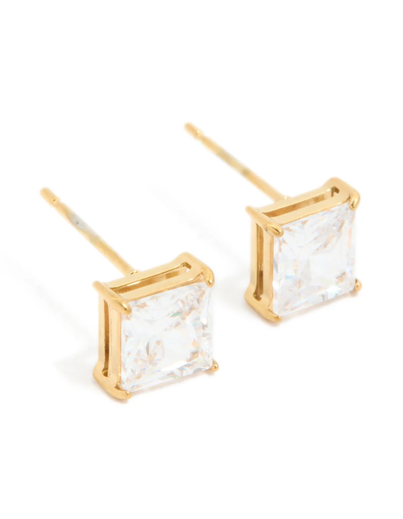 Gold Plated Surgical Steel 6mm Prism Square Stud Earrings