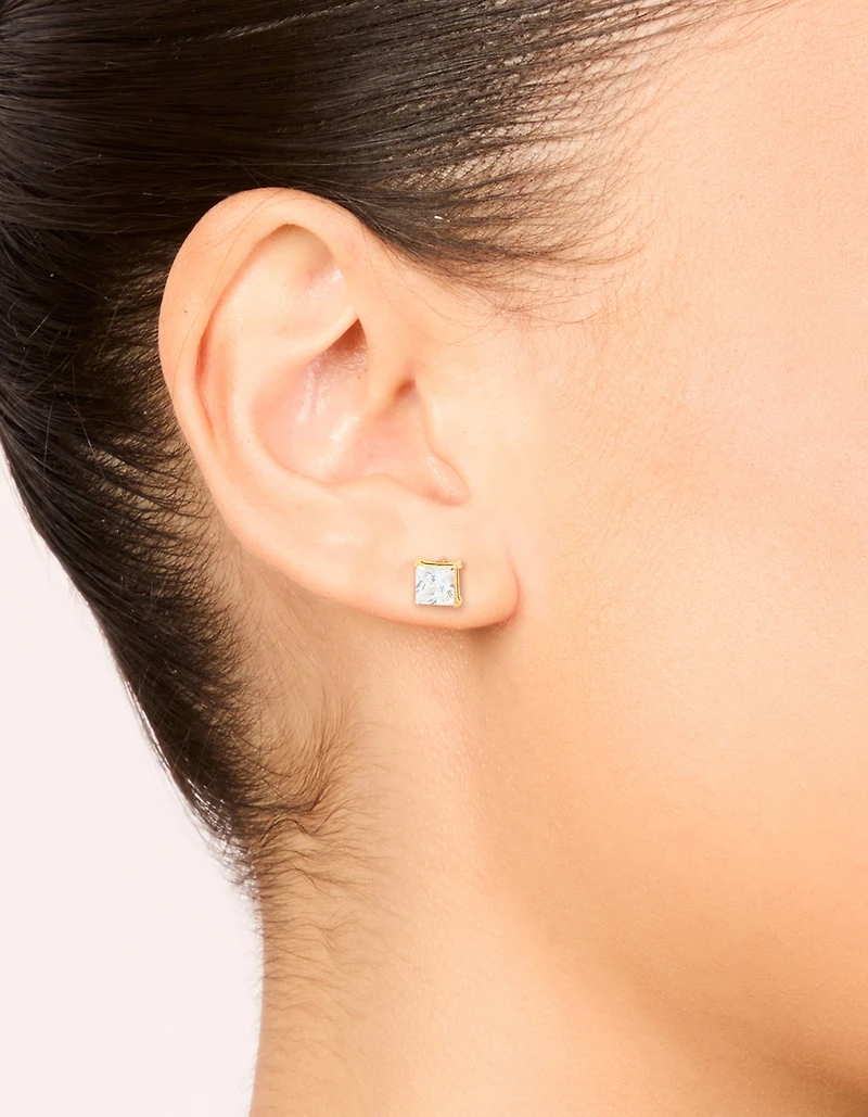 Gold Plated Surgical Steel 6mm Prism Square Stud Earrings