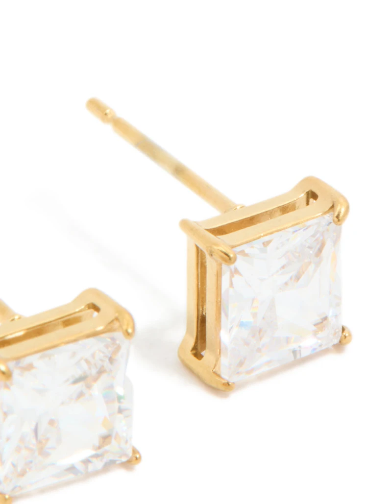 Gold Plated Surgical Steel 6mm Prism Square Stud Earrings