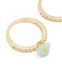 Gold Plated Embellished Cubic Zirconia Green Stone Rings 2-Pack