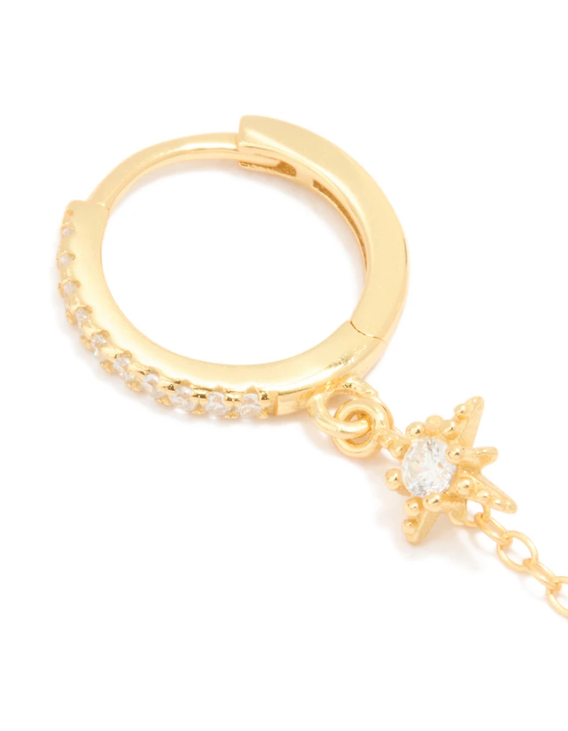 Gold Plated Sterling Silver Cubic Zirconia Chain Double Earring