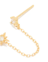 Gold Plated Sterling Silver Cubic Zirconia Chain Double Earring