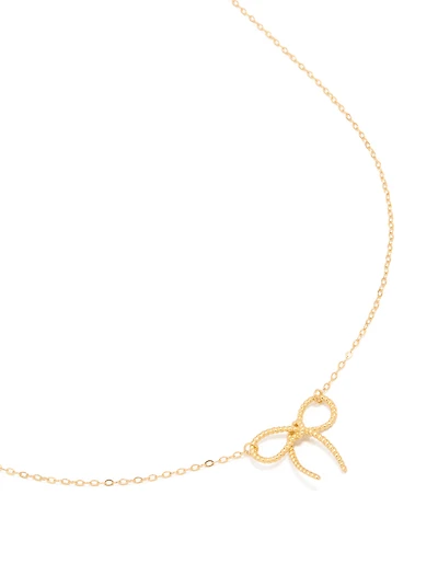Gold Plated Sterling Silver Large Bow Necklace