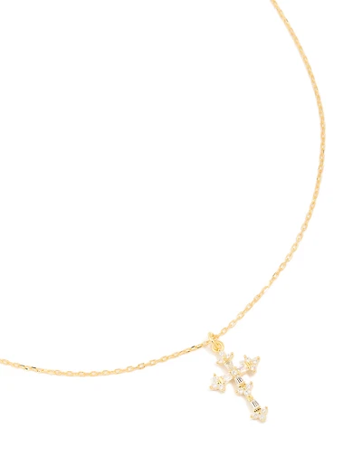 Gold Plated Sterling Silver Cubic Zirconia Cross Necklace