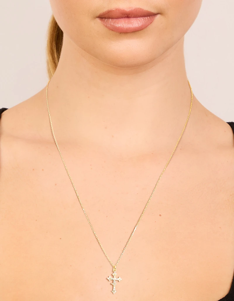 Gold Plated Sterling Silver Cubic Zirconia Cross Necklace