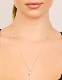Gold Plated Sterling Silver Cubic Zirconia Cross Necklace