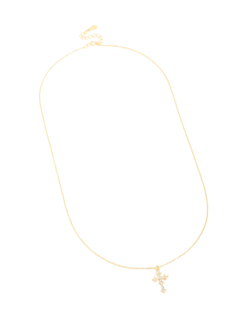Gold Plated Sterling Silver Cubic Zirconia Cross Necklace