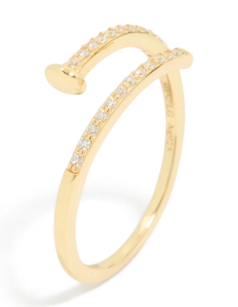 Gold Plated Sterling Silver Adjustable Nail Ring