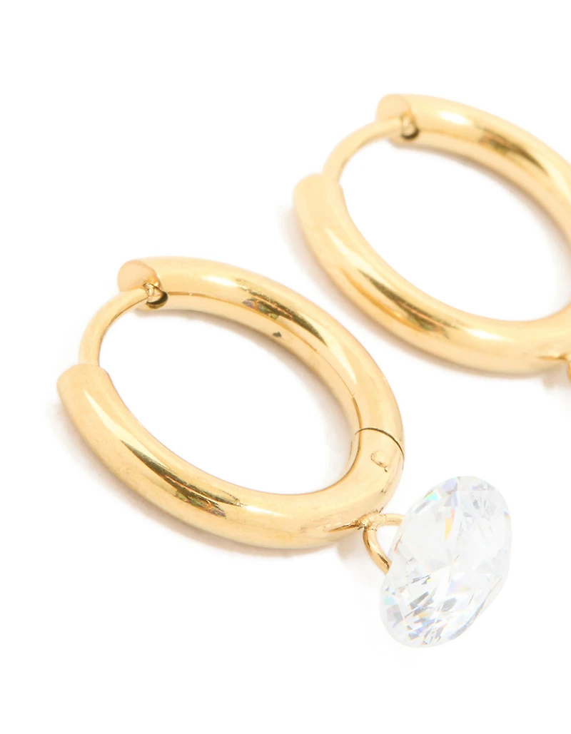 Wateproof Gold Plated Stainelss Steel Diamante Huggie Earrings