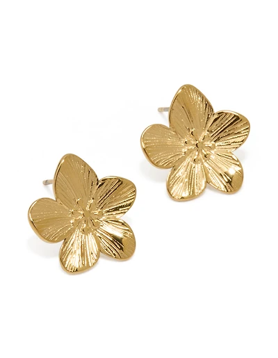Waterproof Gold Plated Stainless Steel Flower Stud Earrings