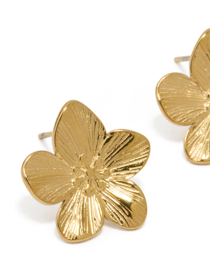 Waterproof Gold Plated Stainless Steel Flower Stud Earrings