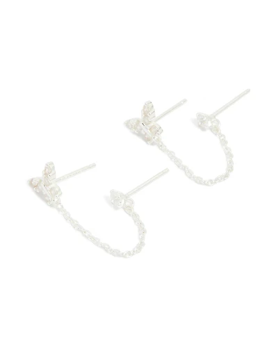 Sterling Silver Chain Double Stud Earrings