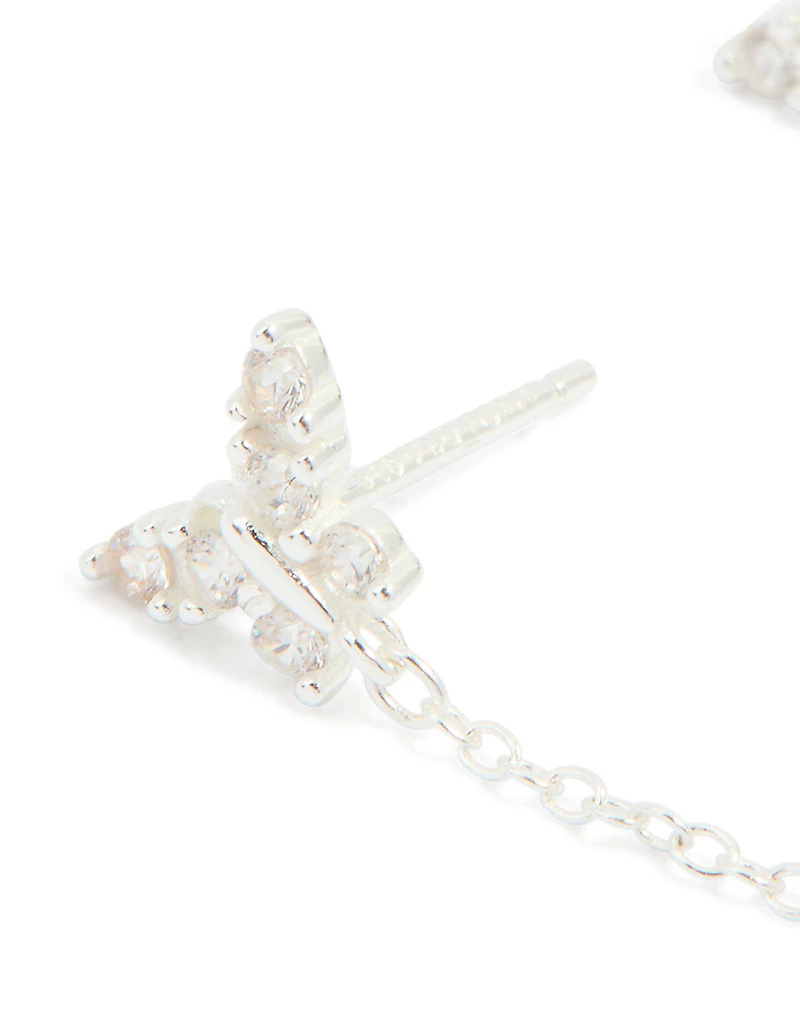 Sterling Silver Chain Double Stud Earrings