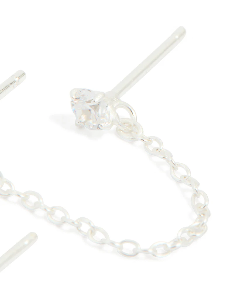 Boucles d’oreilles doubles clous en chaîne en argent sterling