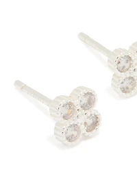 Sterling Silver Cubic Zirconia Mini Flower Stud Earrings
