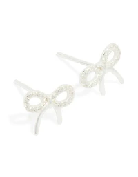 Sterling Silver Large Cubic Zirconia Bow Stud Earrings