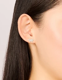Sterling Silver Large Cubic Zirconia Bow Stud Earrings