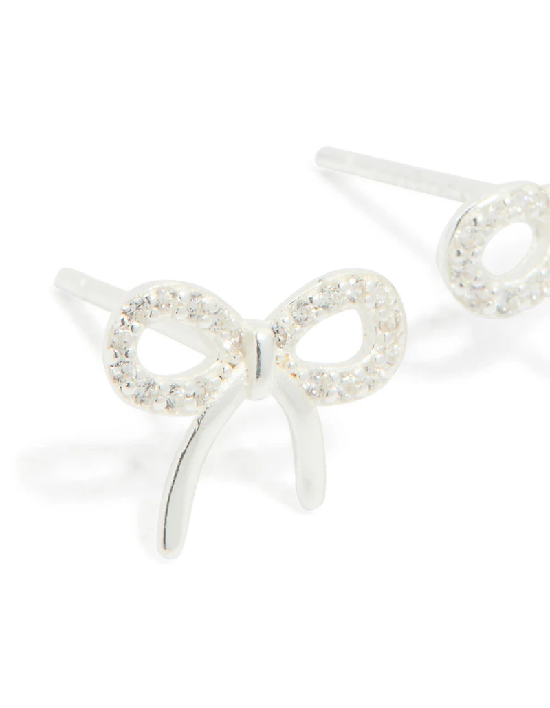Sterling Silver Large Cubic Zirconia Bow Stud Earrings