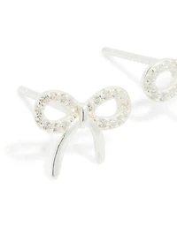 Sterling Silver Large Cubic Zirconia Bow Stud Earrings