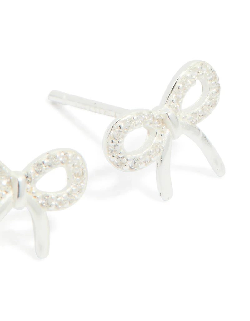 Sterling Silver Large Cubic Zirconia Bow Stud Earrings