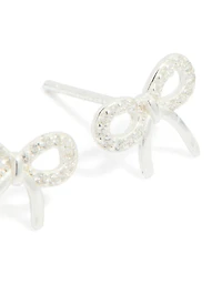 Sterling Silver Large Cubic Zirconia Bow Stud Earrings