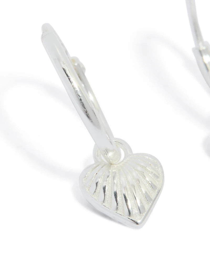 Sterling Silver Heart Charm Hoop Earrings