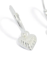 Sterling Silver Heart Charm Hoop Earrings