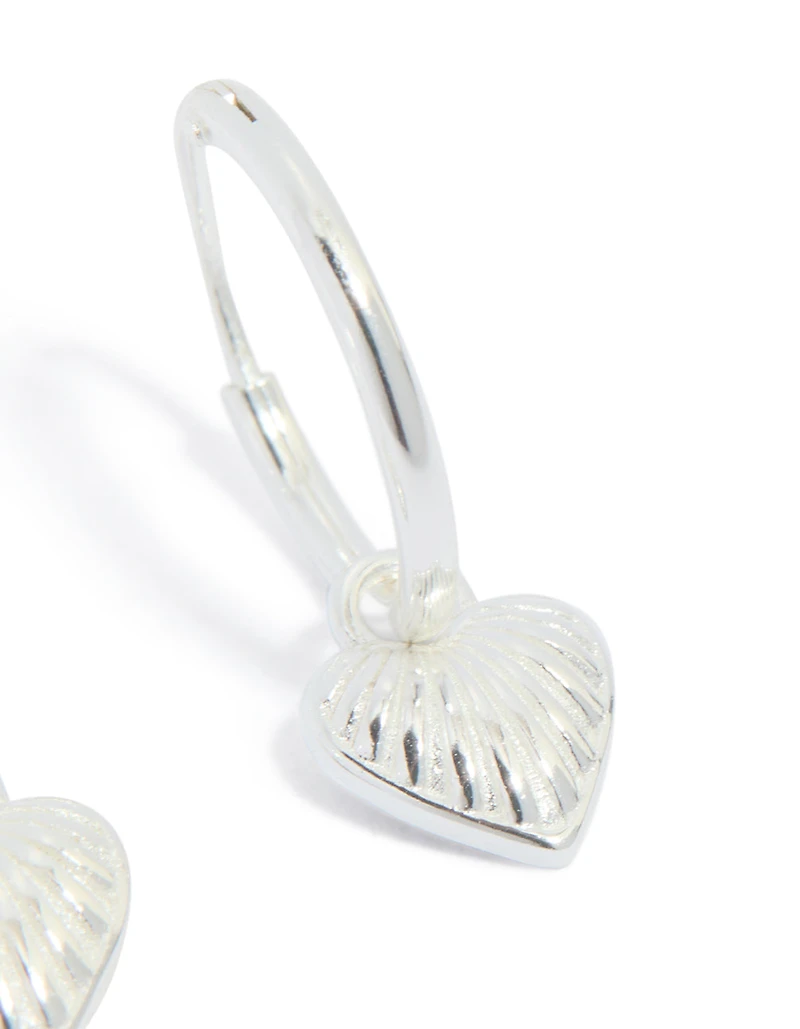 Sterling Silver Heart Charm Hoop Earrings