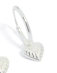 Sterling Silver Heart Charm Hoop Earrings