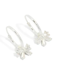 Sterling Silver Cubic Zirconia Bow Charm Huggie Earrings