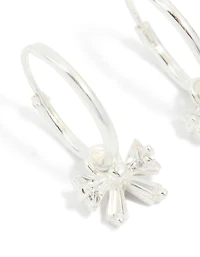 Sterling Silver Cubic Zirconia Bow Charm Huggie Earrings