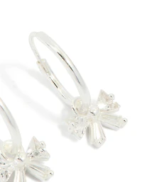 Sterling Silver Cubic Zirconia Bow Charm Huggie Earrings