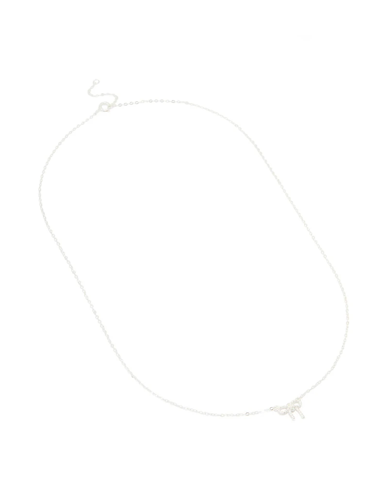 Sterling Silver Textured Bow Necklace