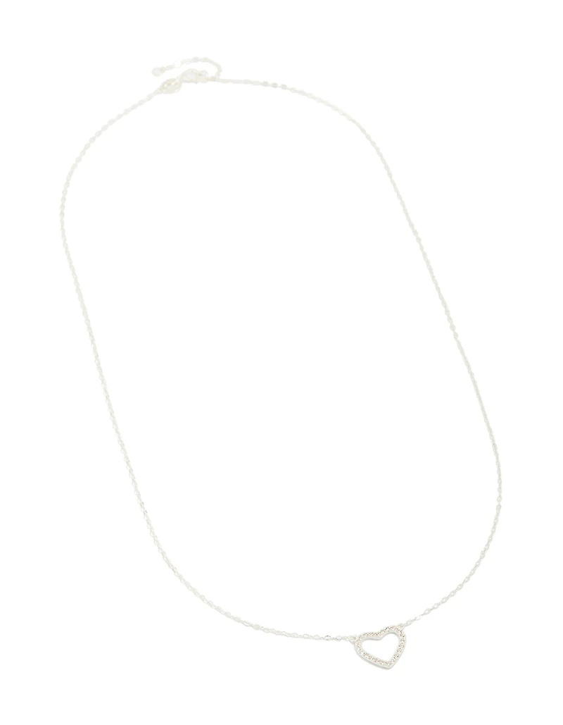 Sterling Silver Cubic Zirconia Pave Heart Necklace